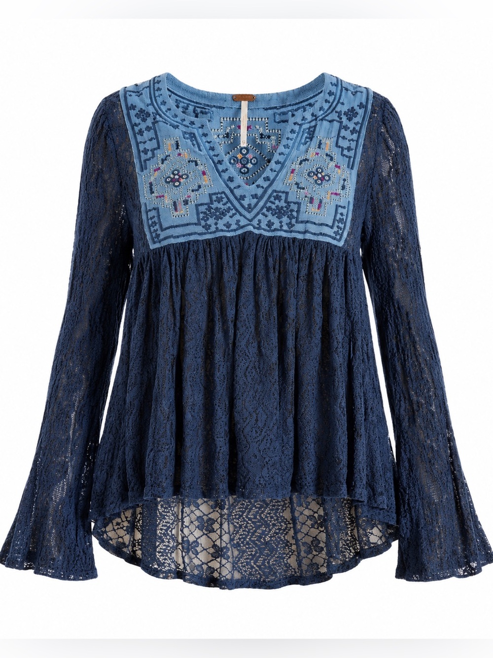 Free People Embroidered Lace Tunic Dark Gray Navy with Embroidery Boho XS